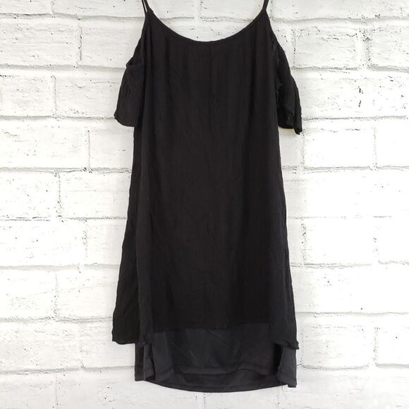 One clothing black cold shoulder mini dress shirt - Picture 1 of 8